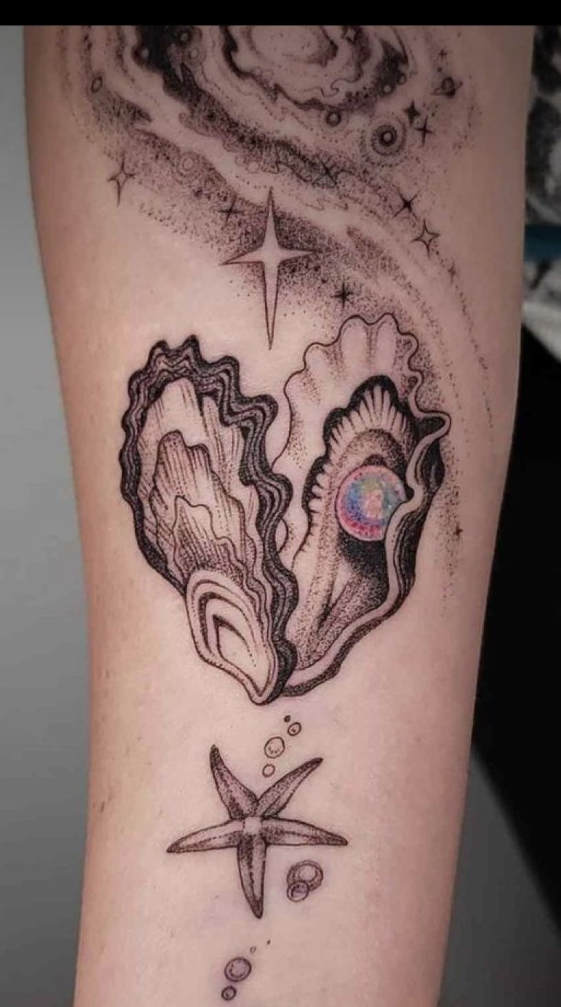 Cosmic Oyster and Starfish Ocean Tattoo Tattoo Design