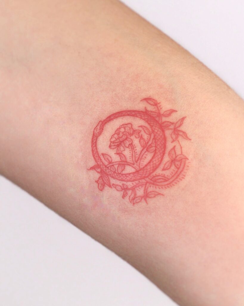 Crocodile Ouroboros Tattoo with Axolotl and Rope Tattoo Design
