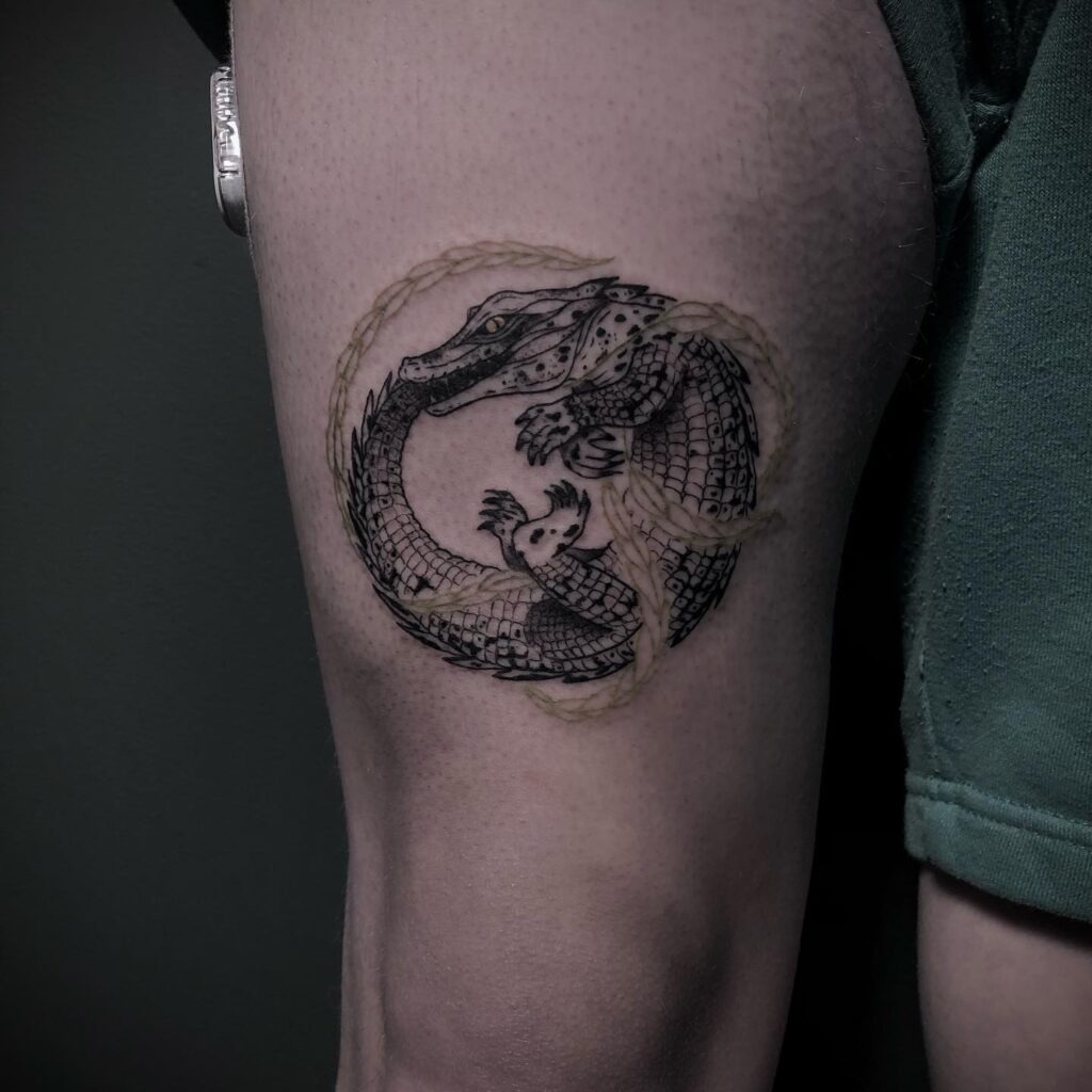 Dragon Ouroboros Tattoo with Memorial Date Tattoo Design
