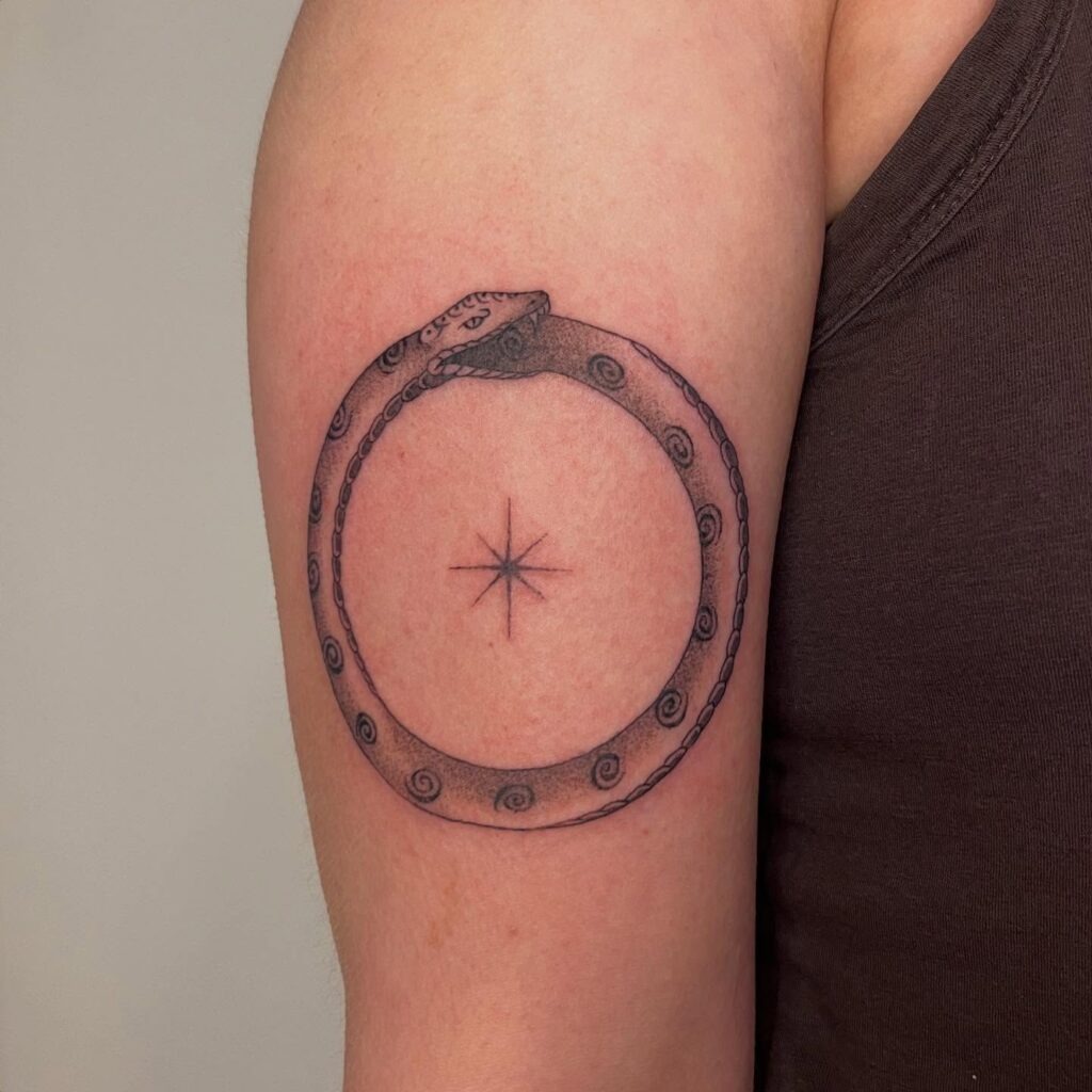 Floral Ouroboros Fine Line Tattoo Tattoo Design
