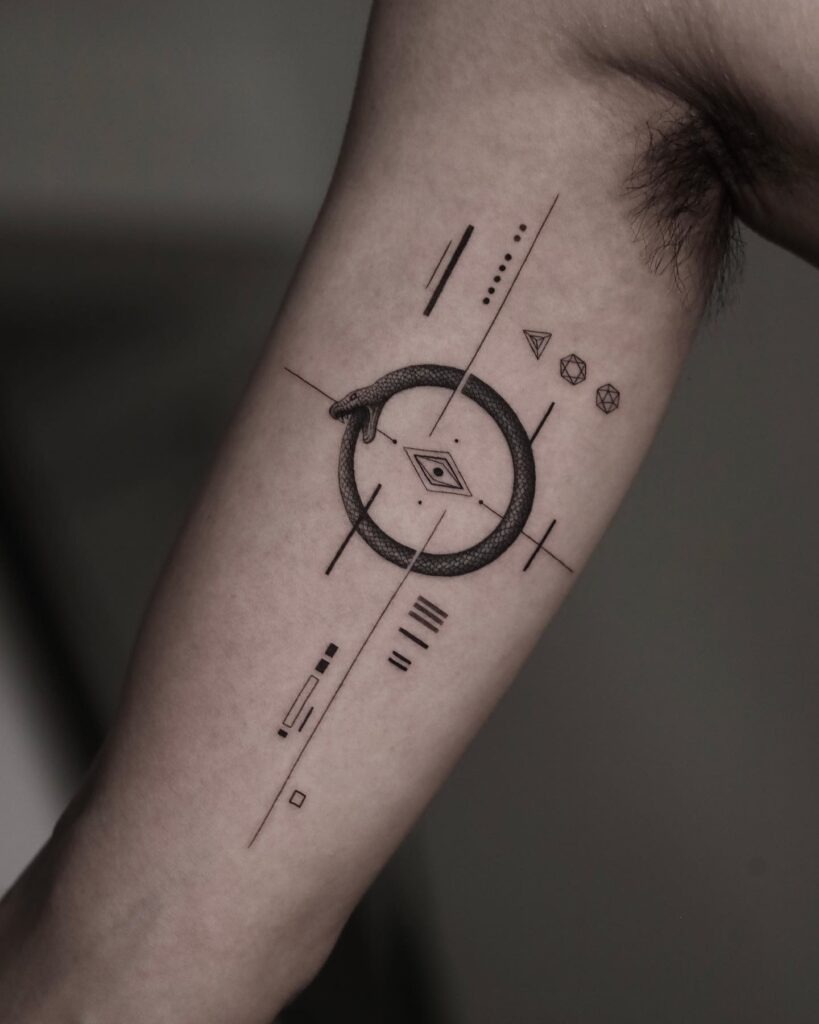 Geometric Tech-Inspired Ouroboros Tattoo Tattoo Design