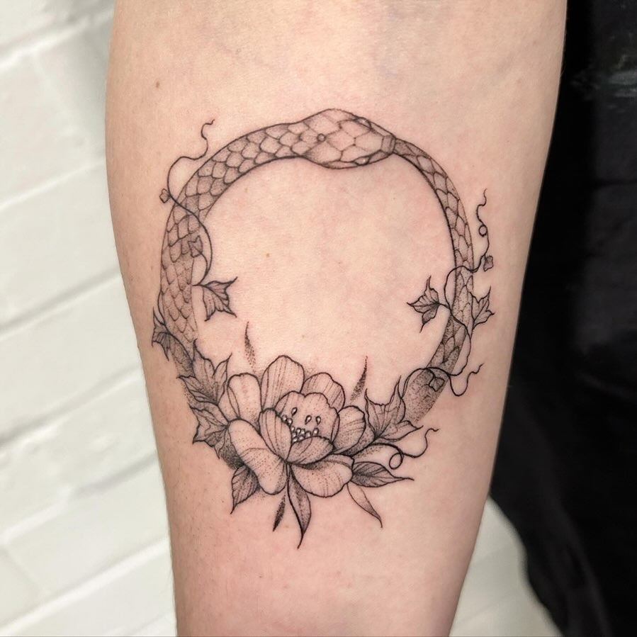 Minimal Blue Ink Ouroboros Tattoo Tattoo Design