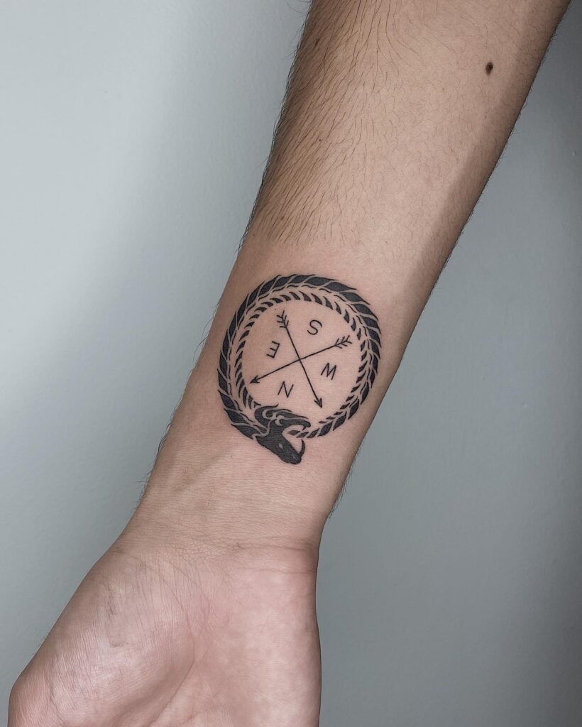 Ouroboros with Compass Tattoo Tattoo Design
