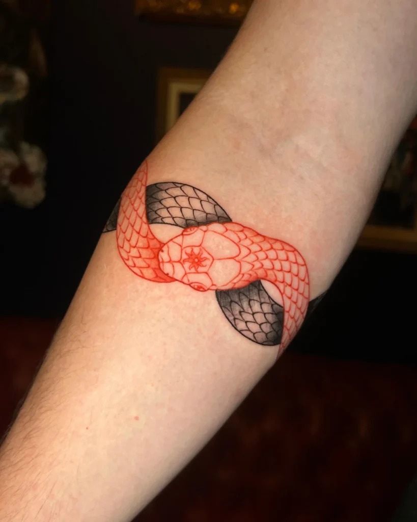 Red and Black Interwoven Ouroboros Tattoo Tattoo Design