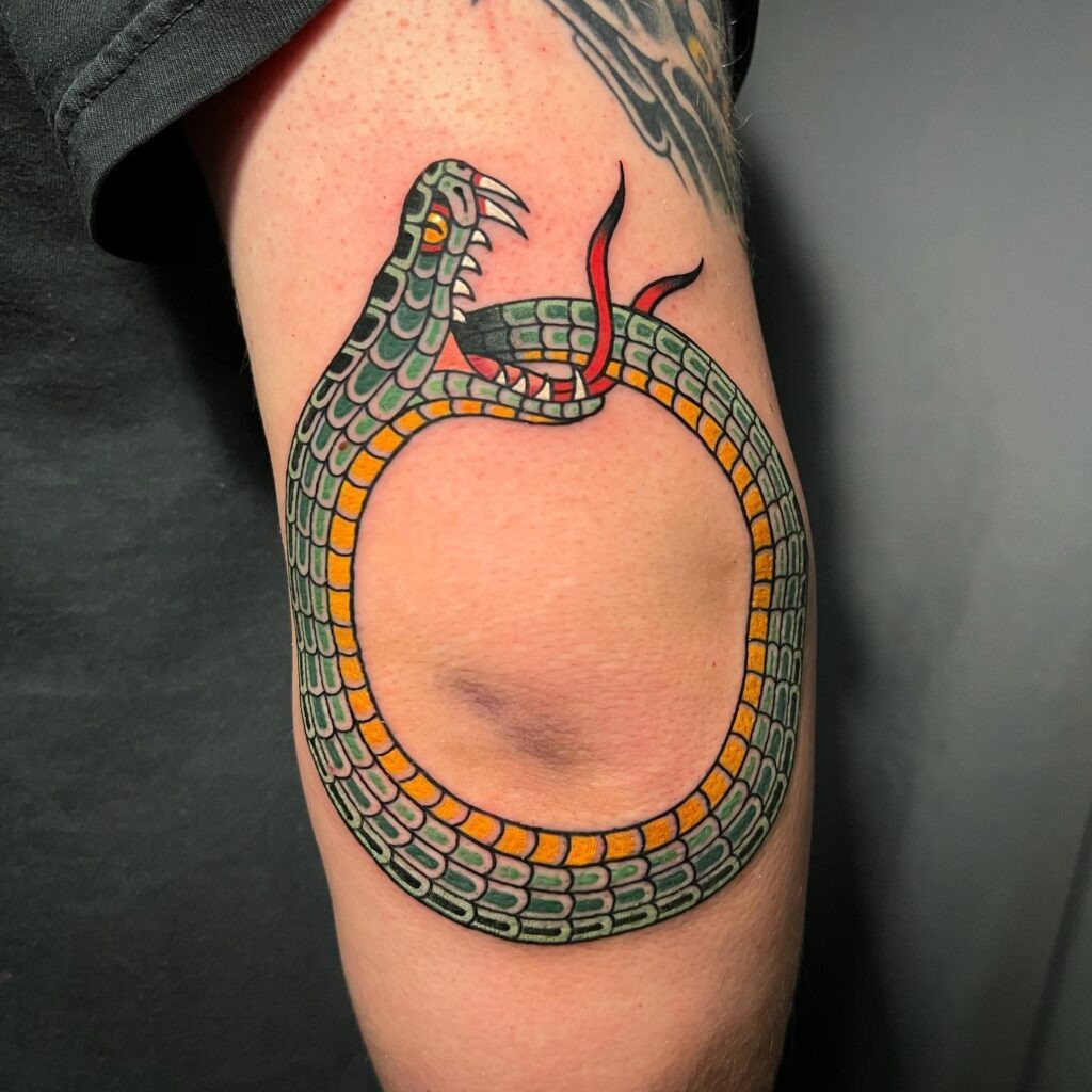 Red Ink Floral Ouroboros Tattoo Tattoo Design