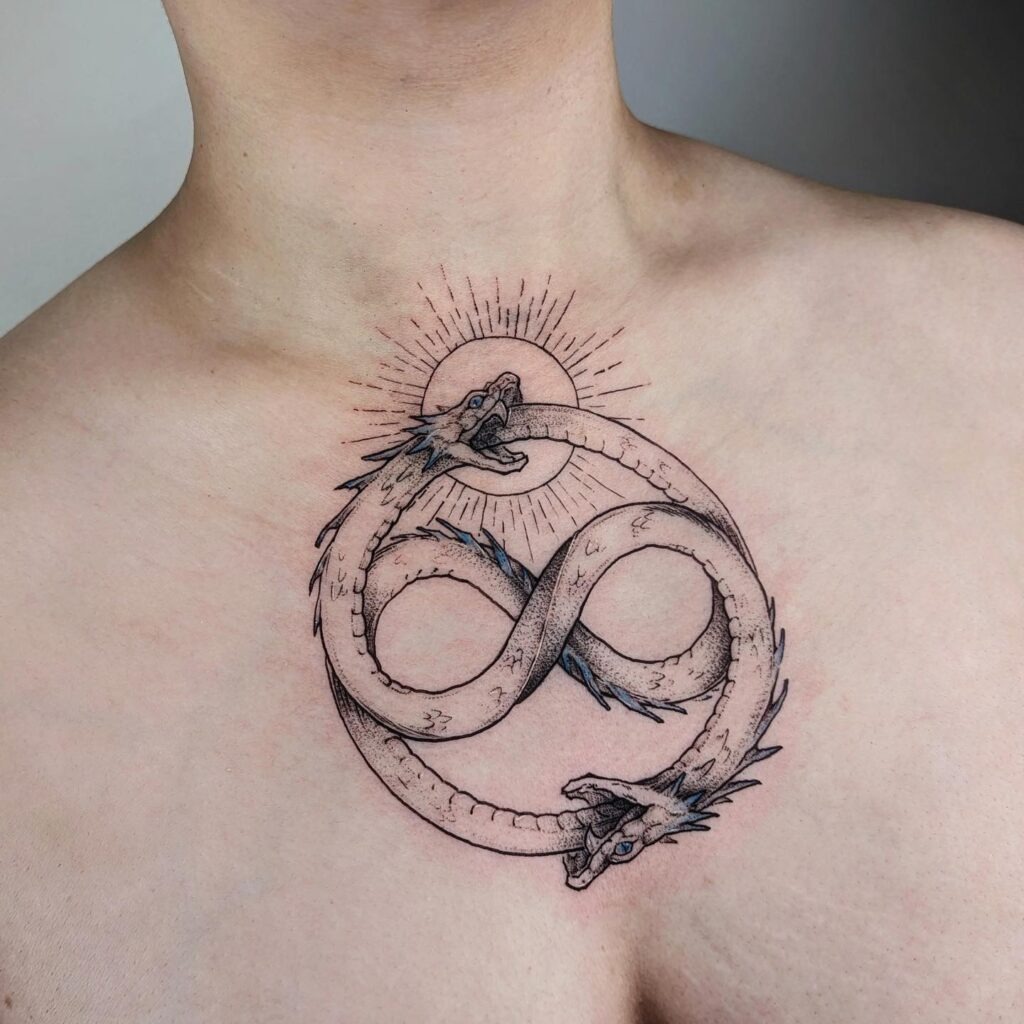 Wolf Ouroboros Tattoo with Wild Linework Tattoo Design