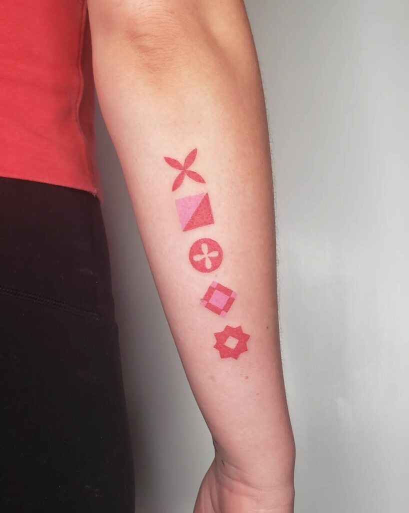 Bold Red Geometric Stack Stick and Poke Tattoo Tattoo Design