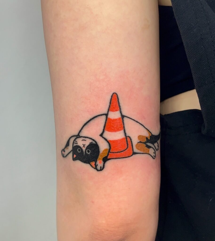 Calico Cat and Traffic Cone Tattoo Tattoo Design