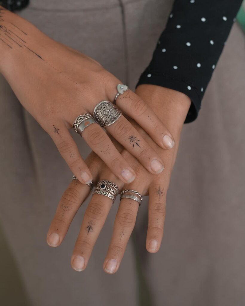 Celestial Finger Dotwork Stick and Poke Tattoos Tattoo Design