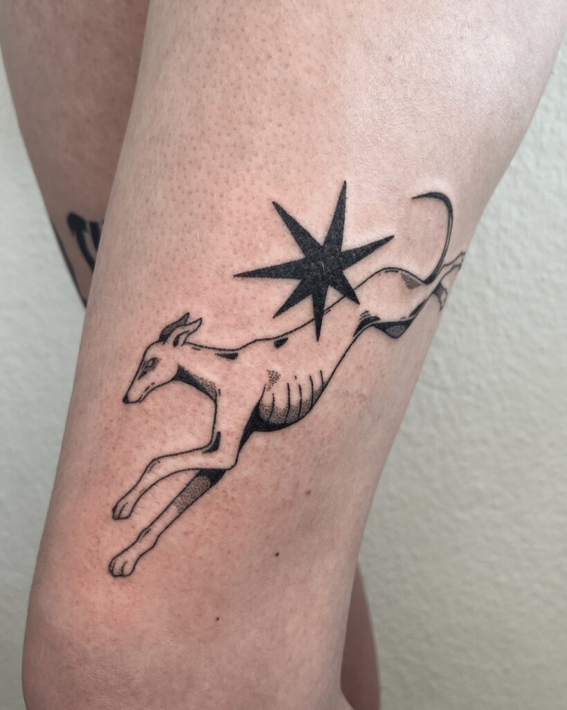 Celestial Greyhound Stick and Poke Tattoo Tattoo Design