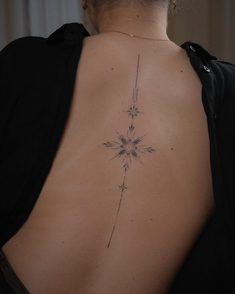 Celestial Spine Stick and Poke Tattoo Tattoo Design