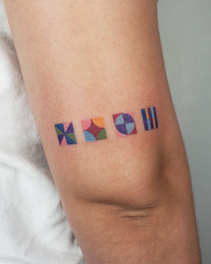 Colorful Geometric Quilt Block Tattoo Tattoo Design
