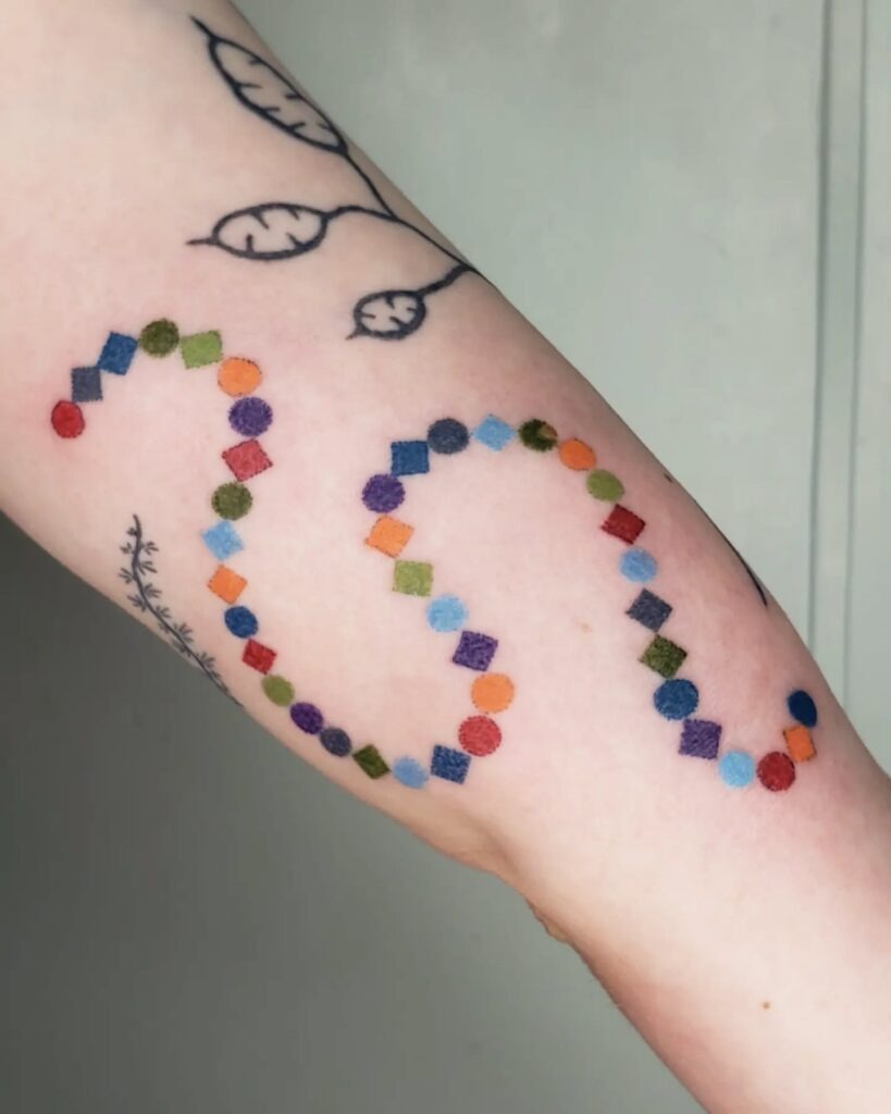 Colorful Geometric Snake Stick and Poke Tattoo Tattoo Design
