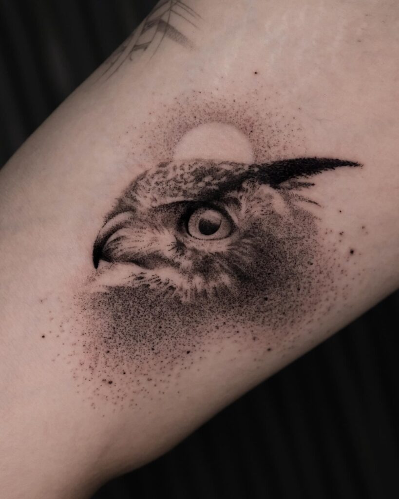 Dotwork Owl Portrait Stick and Poke Tattoo Tattoo Design
