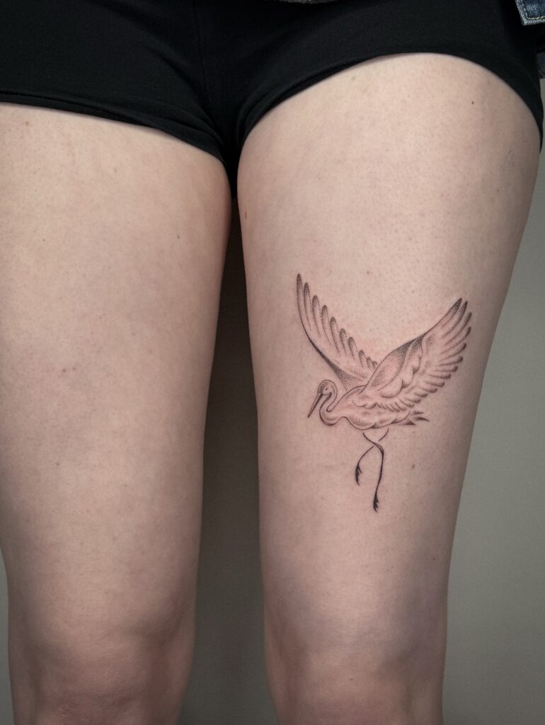 Elegant Crane Stick and Poke Tattoo Tattoo Design