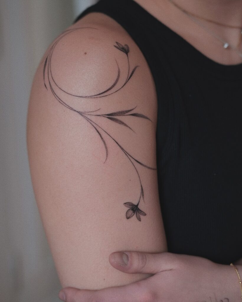 Flowing Floral Shoulder Stick and Poke Tattoo Tattoo Design