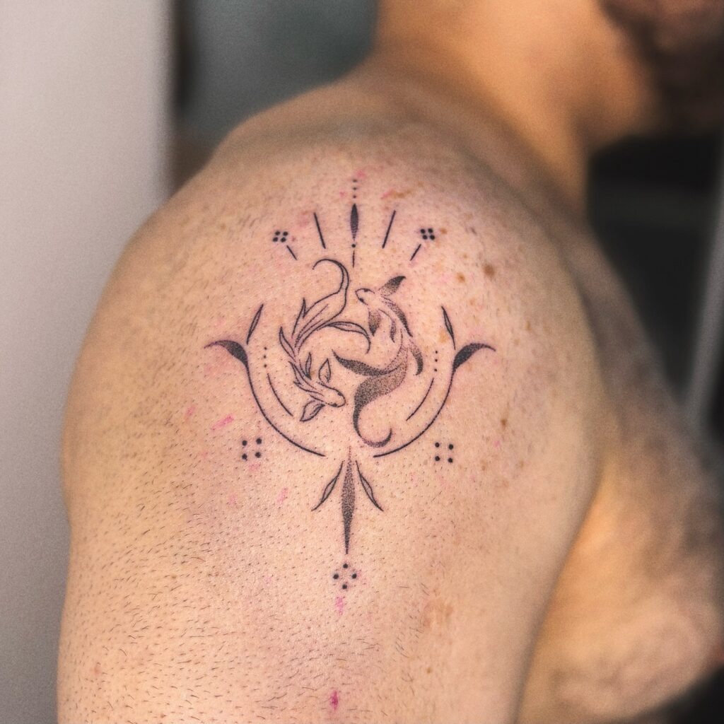 Koi Yin-Yang Shoulder Stick and Poke Tattoo Tattoo Design