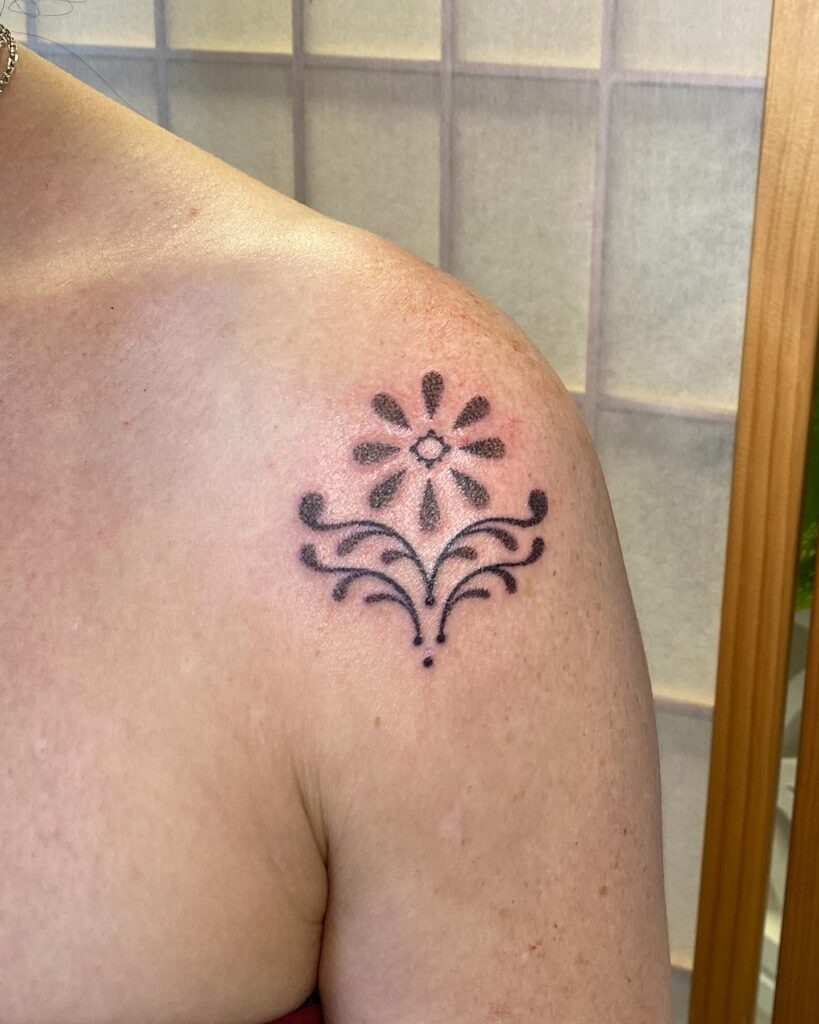 Matching Shoulder Mandala-Inspired Stick and Poke Tattoos Tattoo Design