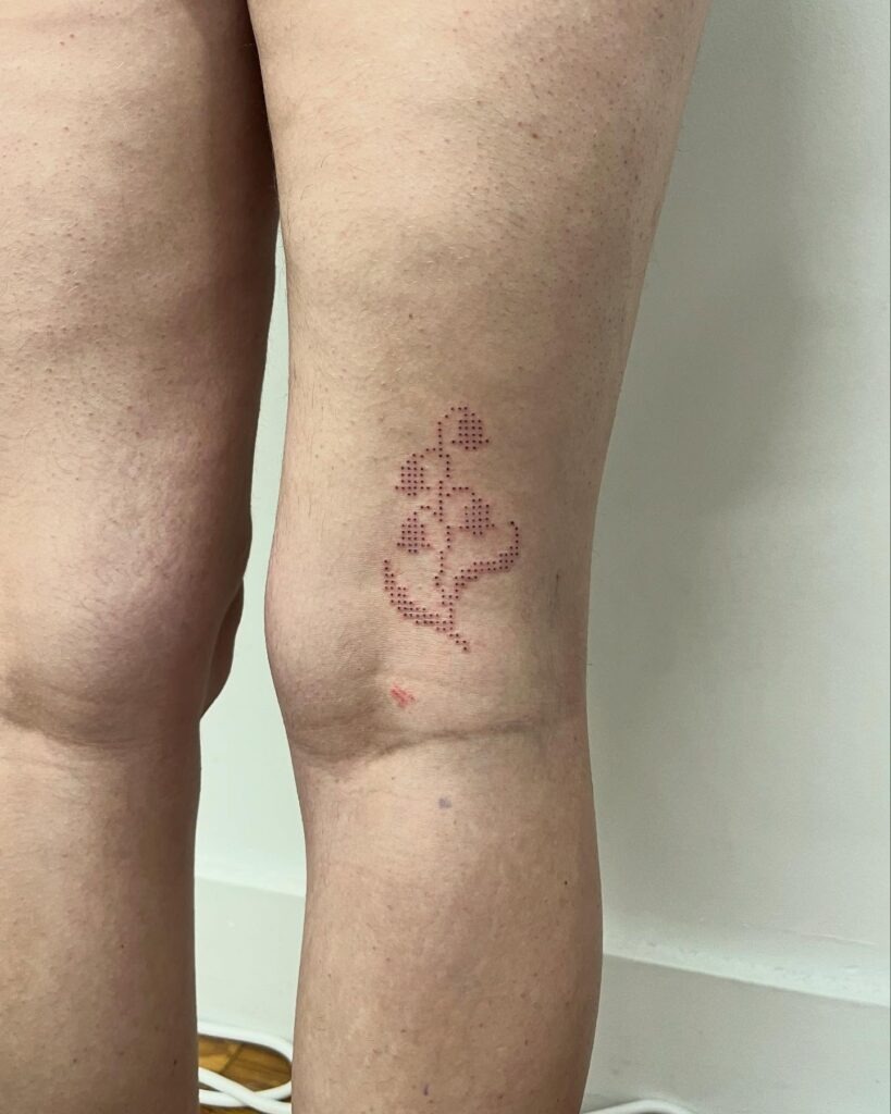 Pixelated Red Floral Stick and Poke Tattoo Tattoo Design