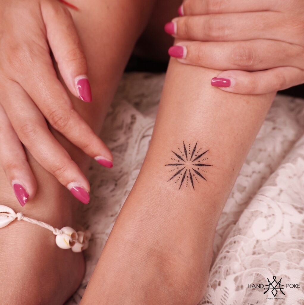 Radiant Starburst Ankle Stick and Poke Tattoo Tattoo Design