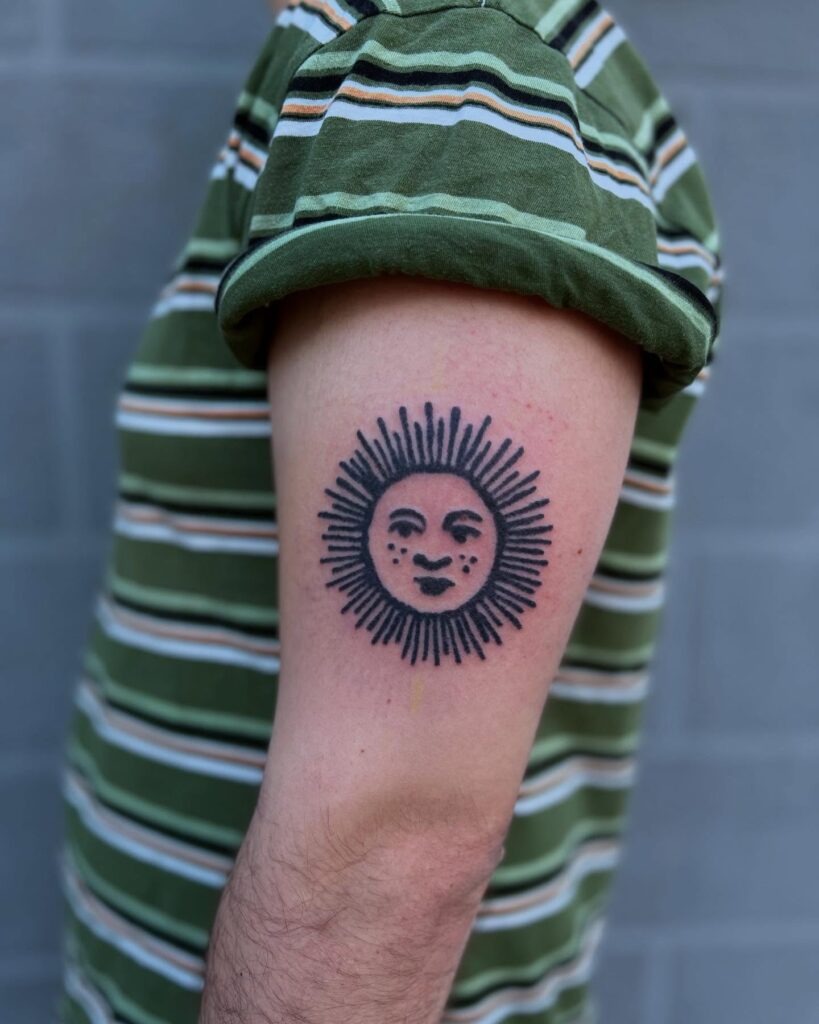 Radiant Sun Face Stick and Poke Tattoo Tattoo Design