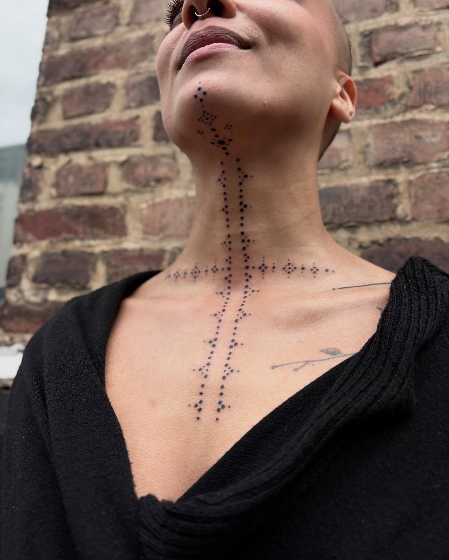 Sacred Dotwork Neck and Chest Tattoo Tattoo Design