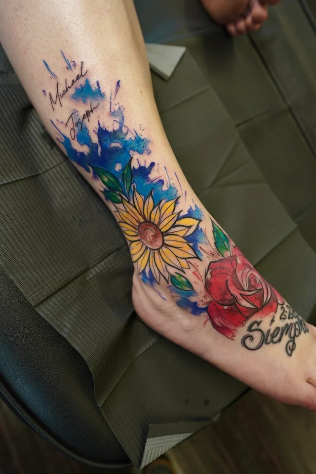 The design centers on floral tribute imagery that reads clearly at a glance.