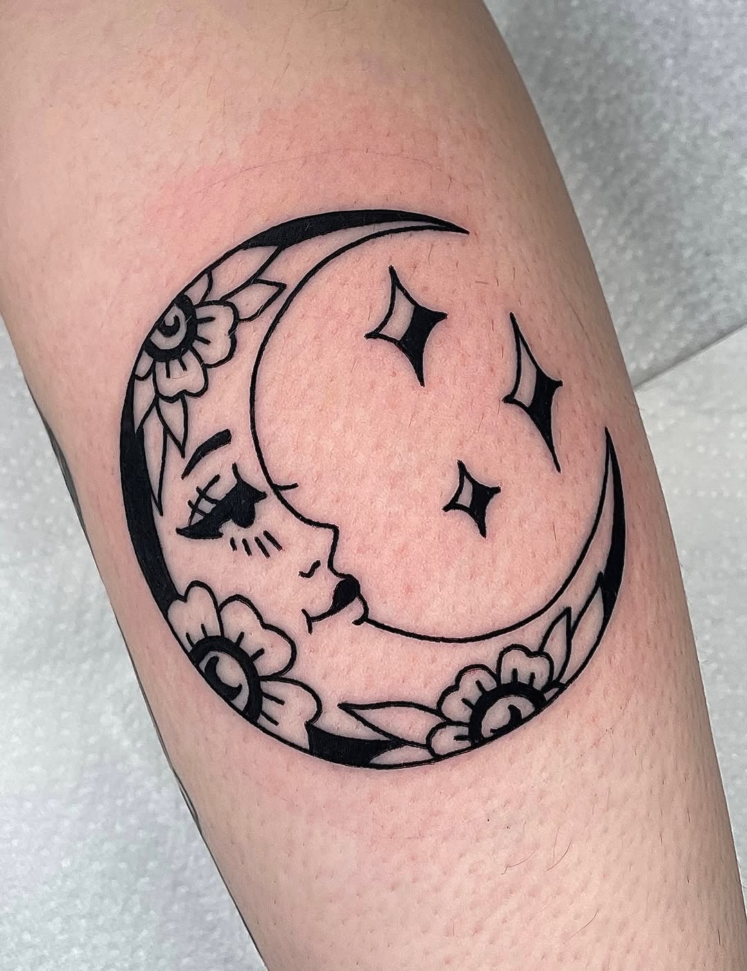 Detailed crescent moon tattoo with floral design Tattoo Design
