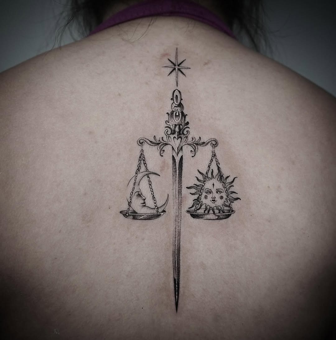 Elegant balance of sun and moon tattoos Tattoo Design