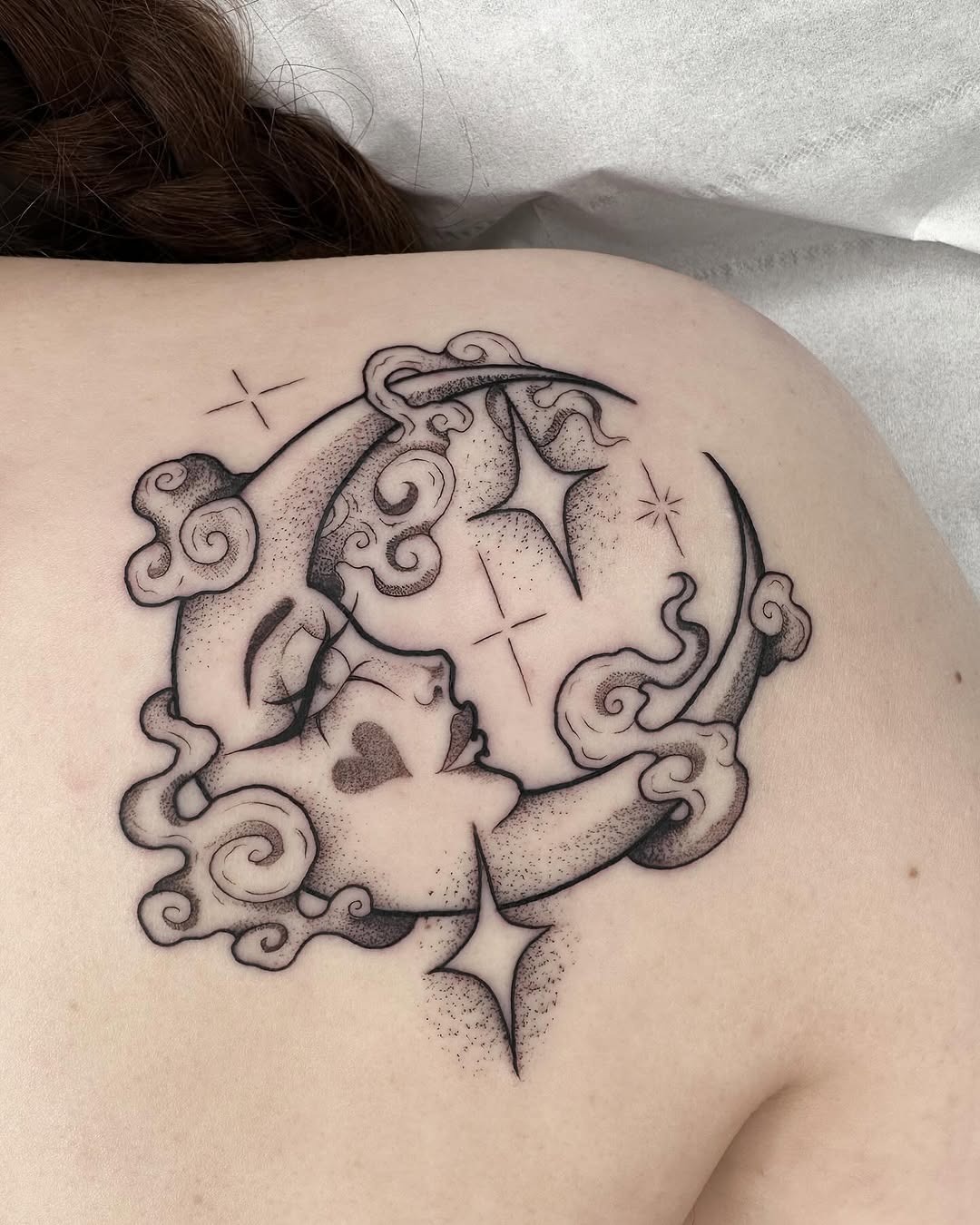 Elegant feminine crescent moon tattoo design Tattoo Design