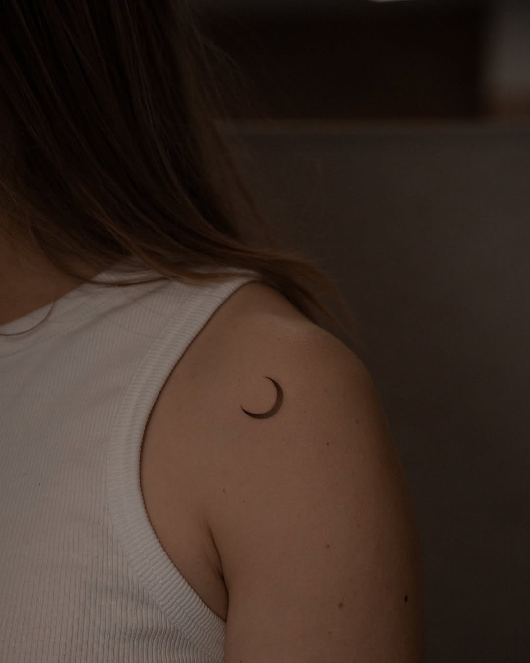 Minimalist Crescent Moon Tattoo on Shoulder Tattoo Design