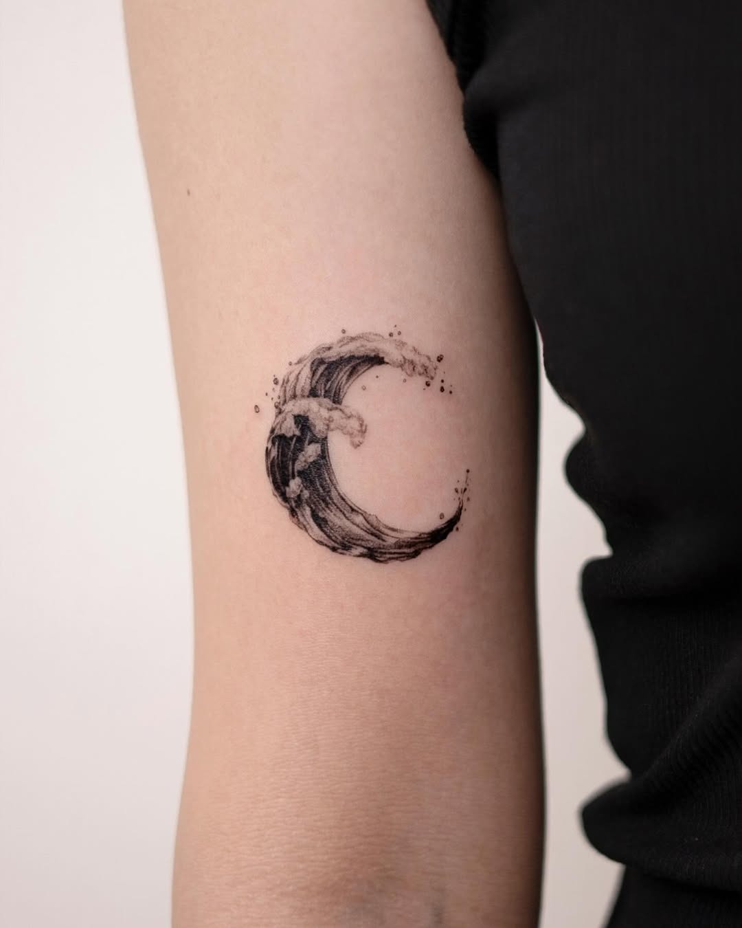 Stylish Crescent Moon with Wave Design Tattoo Design