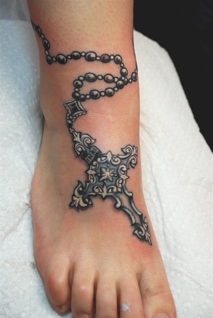Beautiful Rosary Foot Tattoo Cross Tattoo Designs Tattoo Design