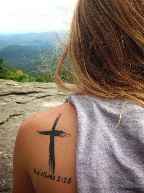 Cross with Bible Verse Shoulder Tattoo Tattoo Design