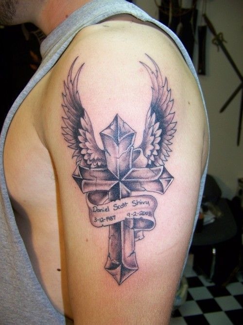 Divine Winged-Cross Remembrance Tattoo Design Tattoo Design