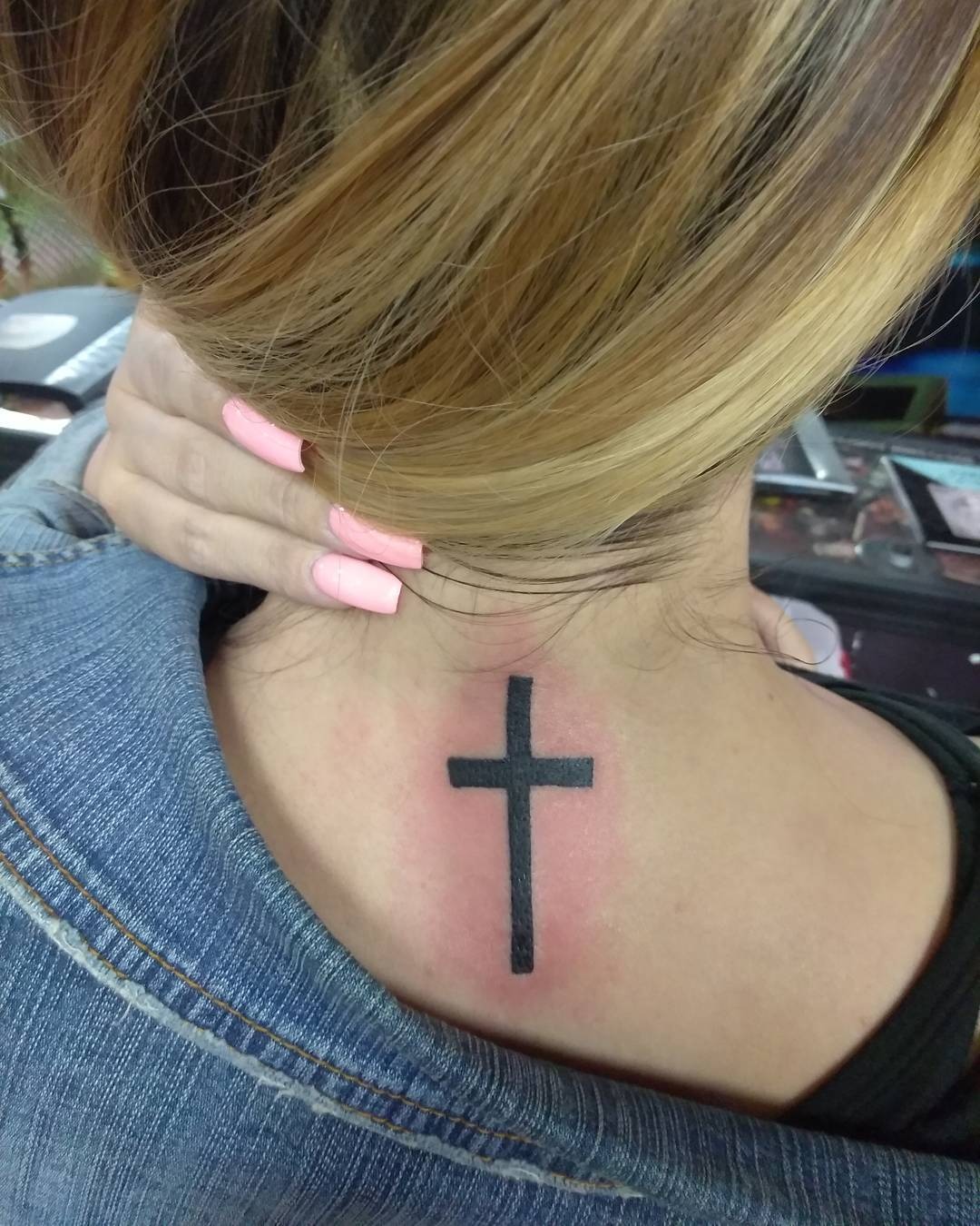 Solid Black Cross Neck Tattoo Tattoo Design