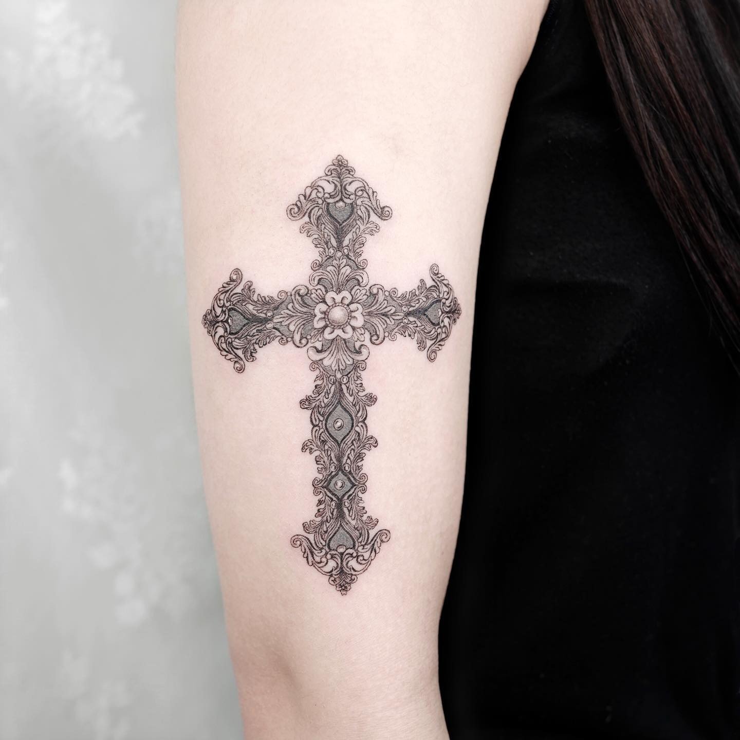Vintage Floral Cross Tattoo Tattoo Design