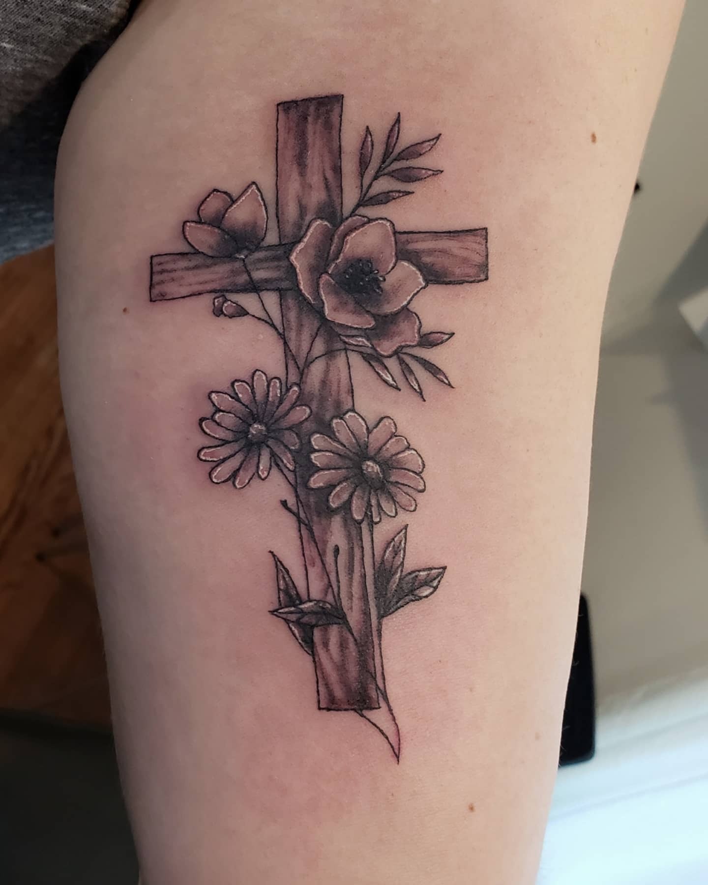 Wooden Cross With Wildflowers Tattoo Tattoo Design