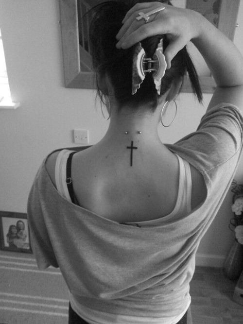 Sexy cross tattoo on a girl’s neck Tattoo Design