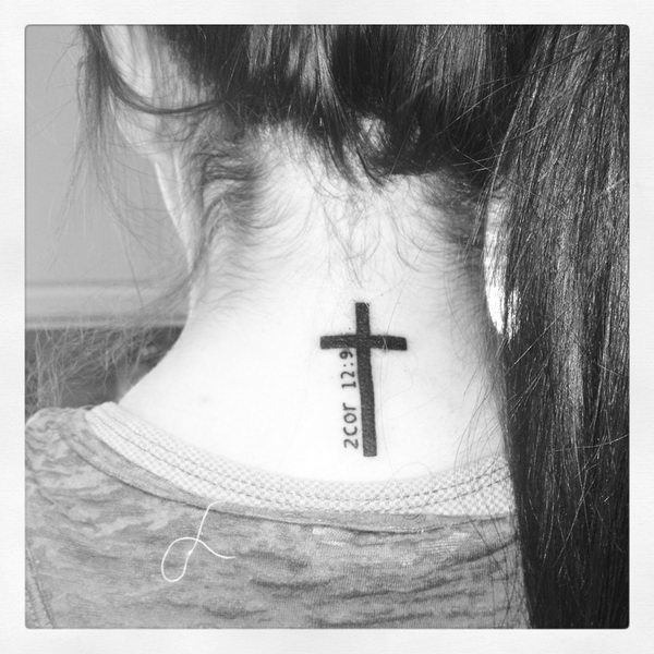 Sexy cross tattoo on girl’s neck Tattoo Design