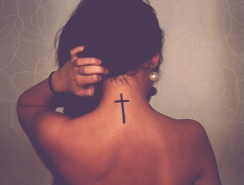 Simple cross tattoo on a girl’s neck Tattoo Design