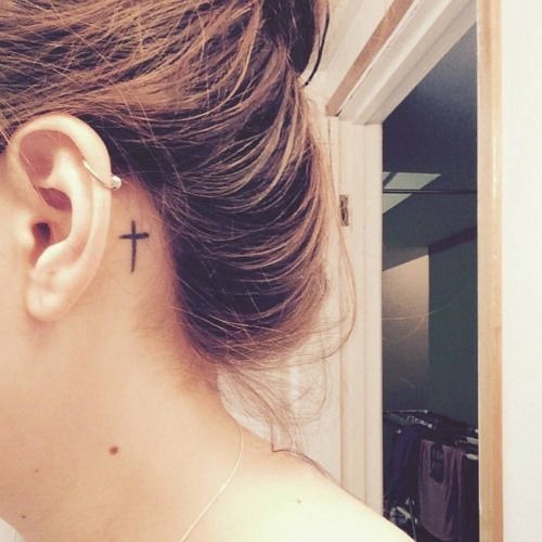 Small Cross Behind Ear Tattoo Tattoo Design