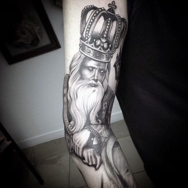 Crown and Jewel Sleeve with Old School Accents Tattoo Design