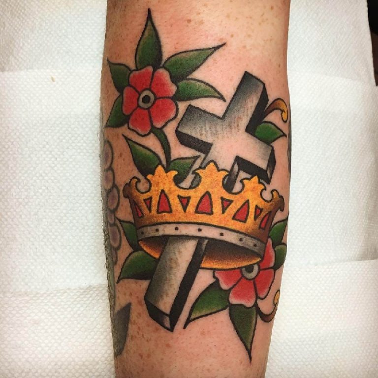 Intricate Initial and Crown Upper Back Tattoo Tattoo Design