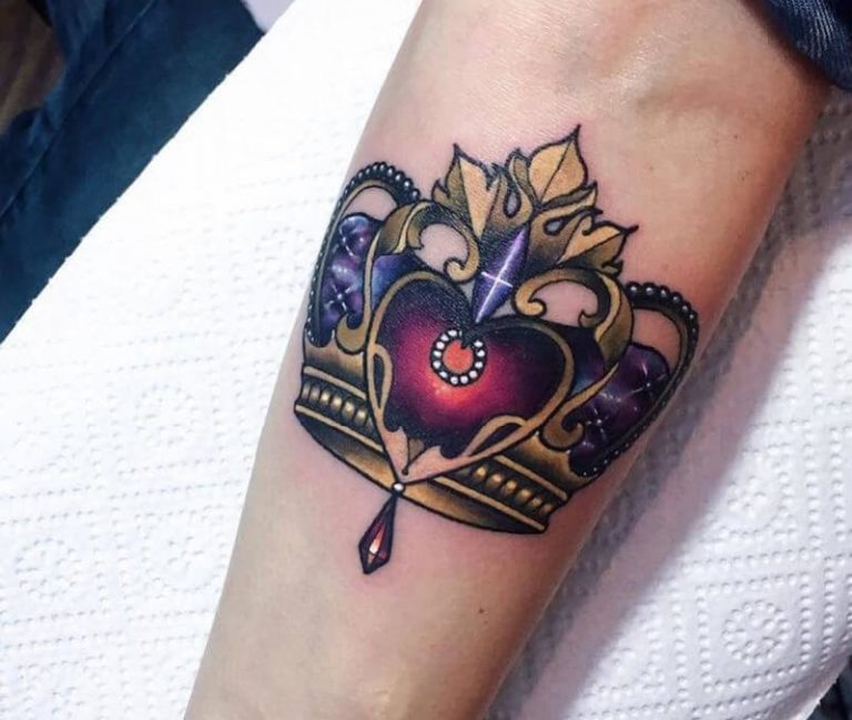 Pink and Blue Upper Elbow Art Tattoo Design