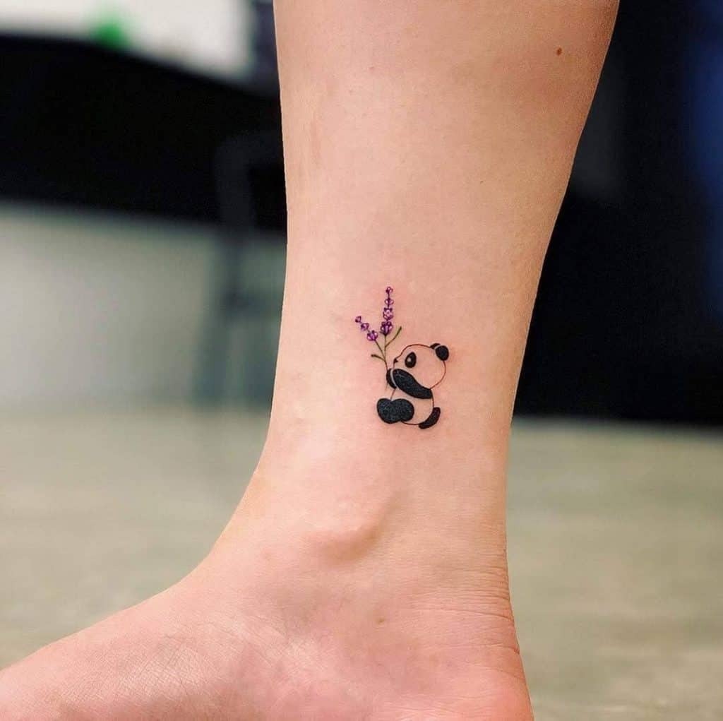 Cute Panda Tattoo With Flowers Small Tattoos Tattoo Design