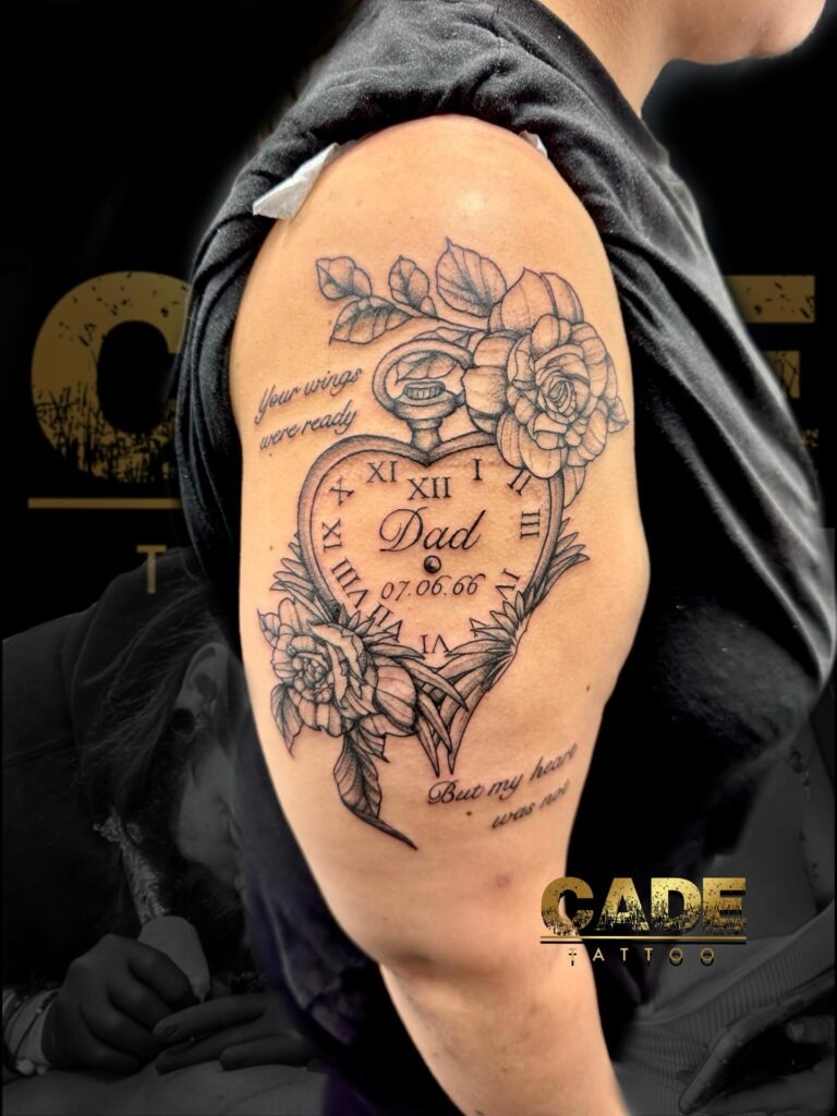 Floral Wreath Dad Memorial Tattoo with Date Tattoo Design