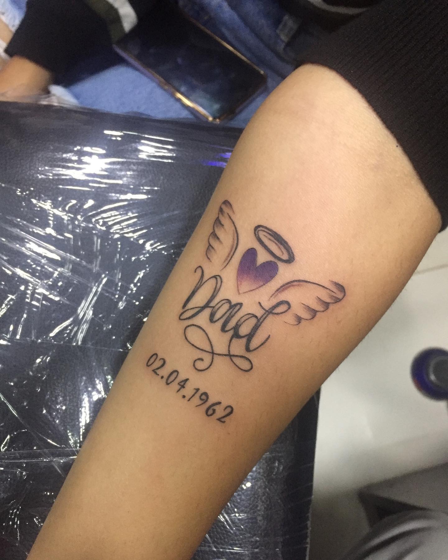 Flying Dove Dad Memorial Tattoo with Dates Tattoo Design