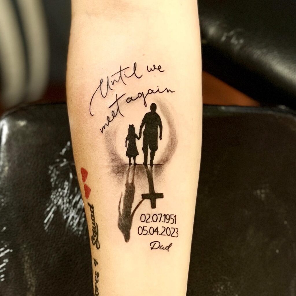 Heart-Shaped Soundwave Dad Memorial Tattoo with Years Tattoo Design