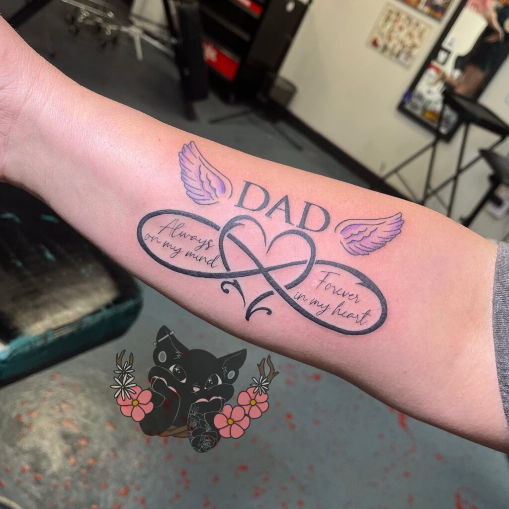 Jack Daniel’s Bottle Dad Tribute Tattoo with Handwritten Note Tattoo Design